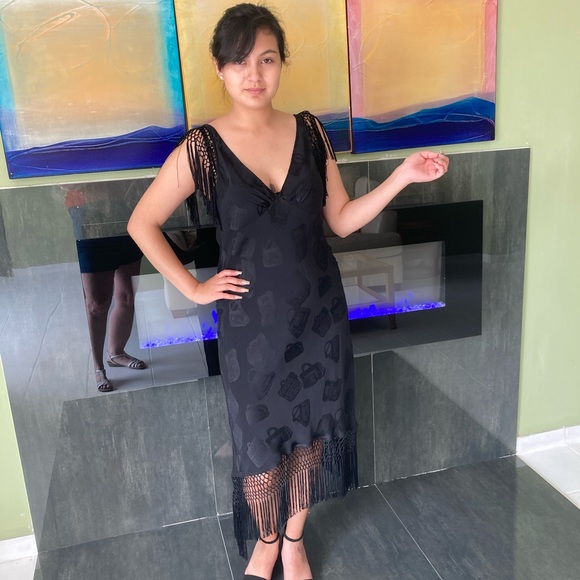 Vintage 100% Silk  LOLITA LEMPICKA Couture Fringed Maxi Purchased in France - Picture 6 of 11